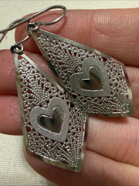 Sterling silver Jewelry - Sterling Silver Heart Filigree Drop Earrings